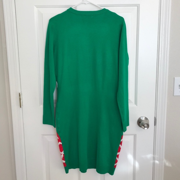 Christmas Kate Kasin Reindeer Bodycon Ugly Sweater Dress Size L Green Red - Picture 2 of 5
